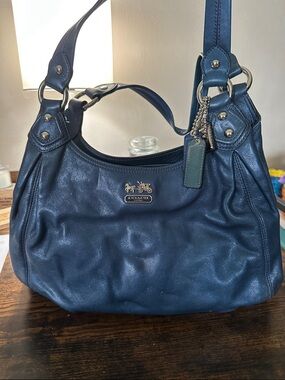 Coach Navy Leather Shoulder Bag with Charm